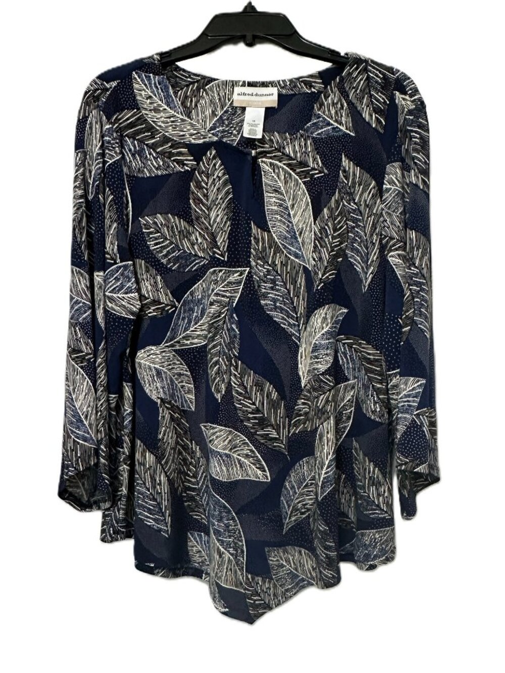 Alfred Dunner Top 3/4 Sleeves Leaf Pattern Black, White, Blue Size 1X